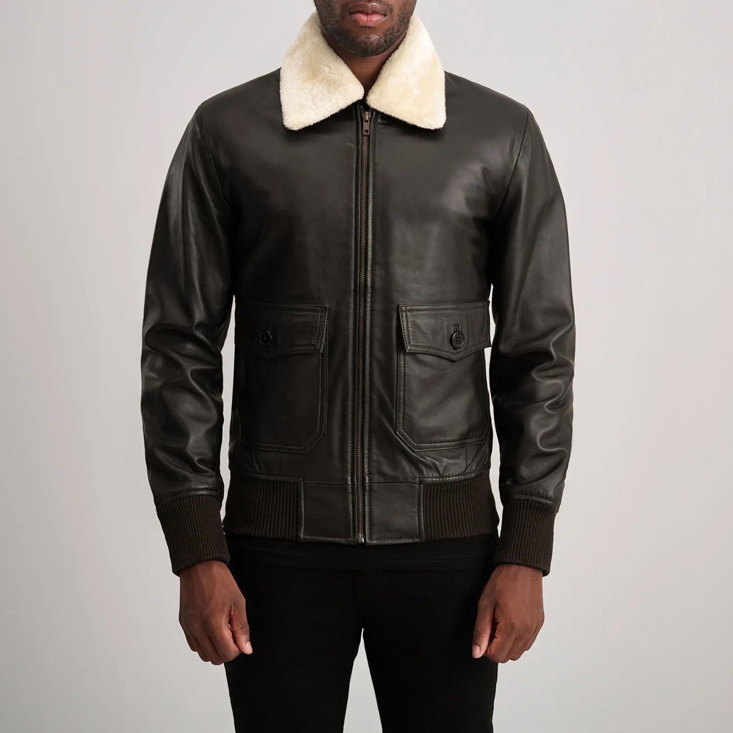 Airin G-1 Brown & Cream Leather Bomber Jacket