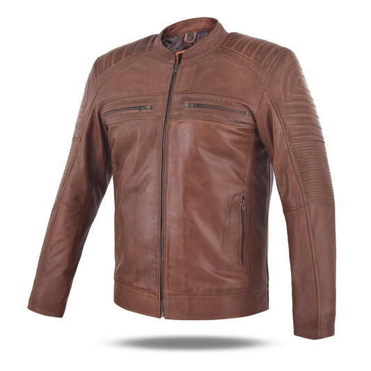 Sogachi Men's Pure Biker  Brown Leather Jacket