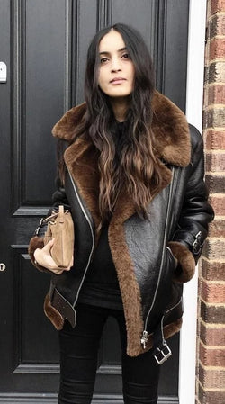 WOMEN COAT B4 BOMBER RAF BLACK AVIATOR FLYING SHEARLING LEATHER JACKET